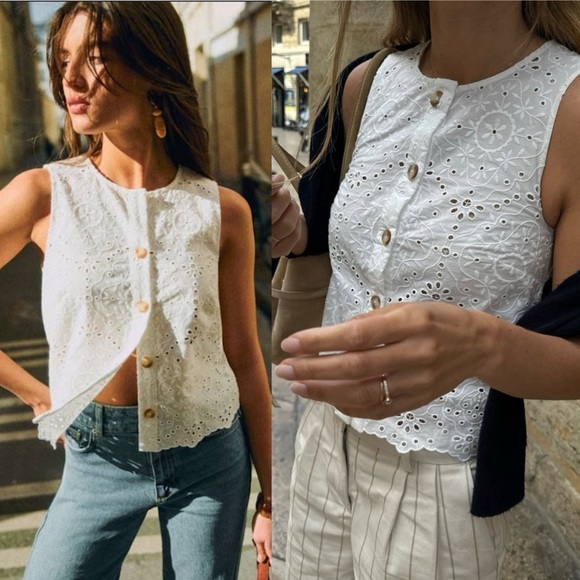 Sezane Tops - NWT Sézane Roni Embroidered Tank Top Blouse White Size: 36 (S, 4)